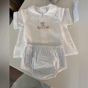 Classic White & Light Blue Baby Matching Set with Bunny Embroidery 6 months